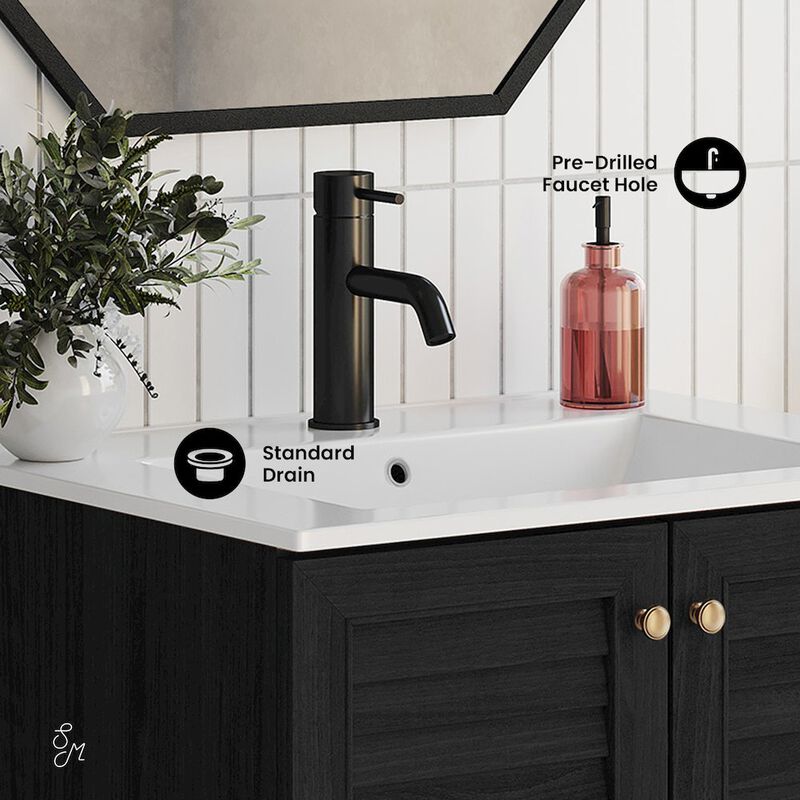 Bron 24" Freestanding Bathroom Vanity in Black Oak with Sink Top image number 3