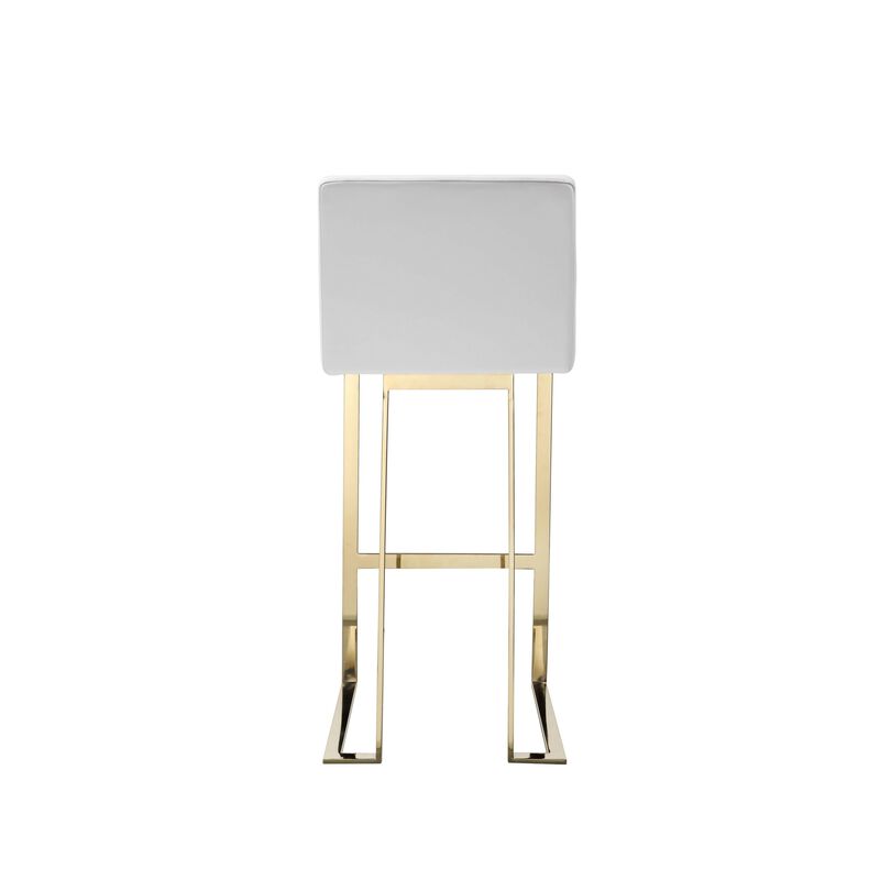 Boly 30 Inch Barstool Chair, Cushioned White Faux Leather, Gold Cantilever - Benzara image number 2