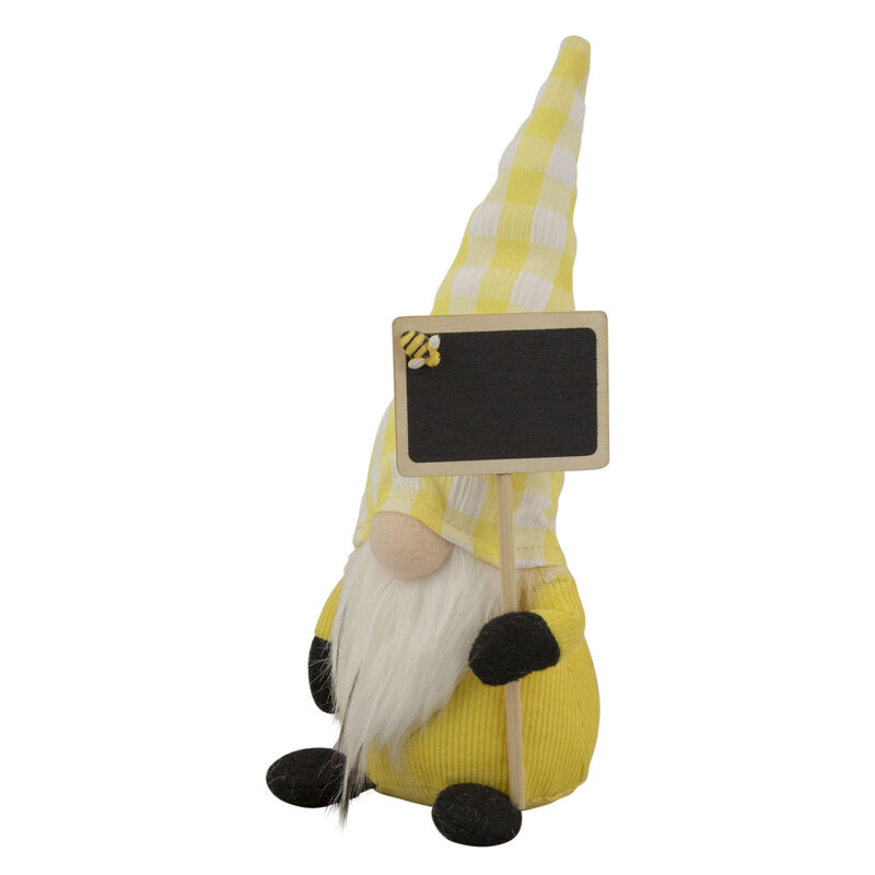 10.25" Yellow Gingham Hat Springtime Gnome with Chalk Board