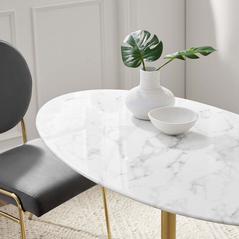 Modway - Lippa 48" Oval Artificial Marble Dining Table Gold White