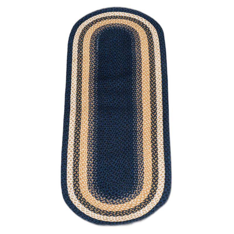 Earth Rugs C-79 Lt Blue Dark Blue Mustard Oval Braided Rug 2 Feet X 6 Feet image number 0