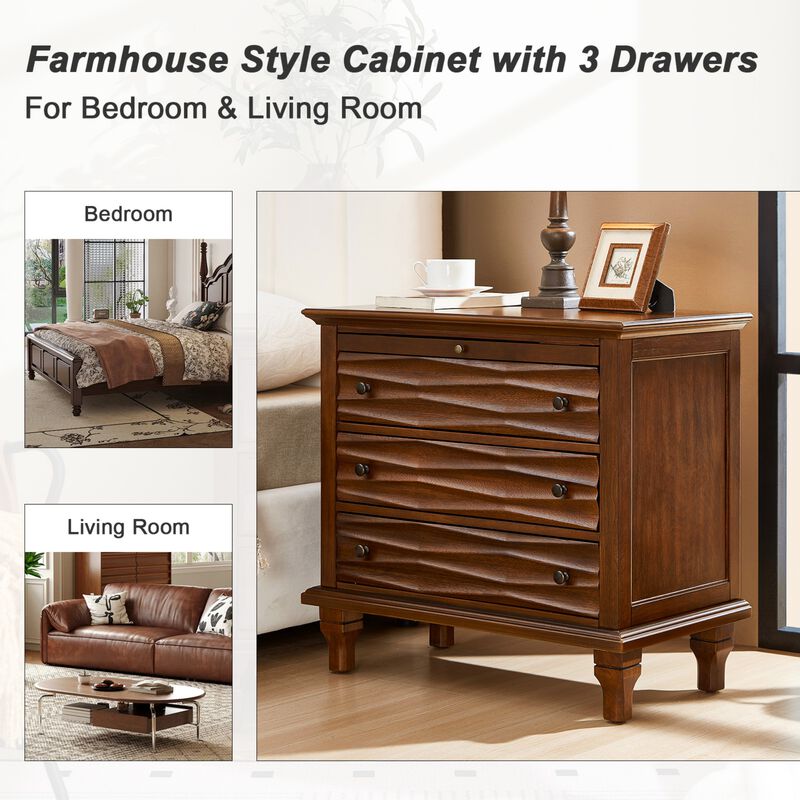 Beprax Built‑in Charging Station Farmhouse 3‑Drawer Nightstand image number 6
