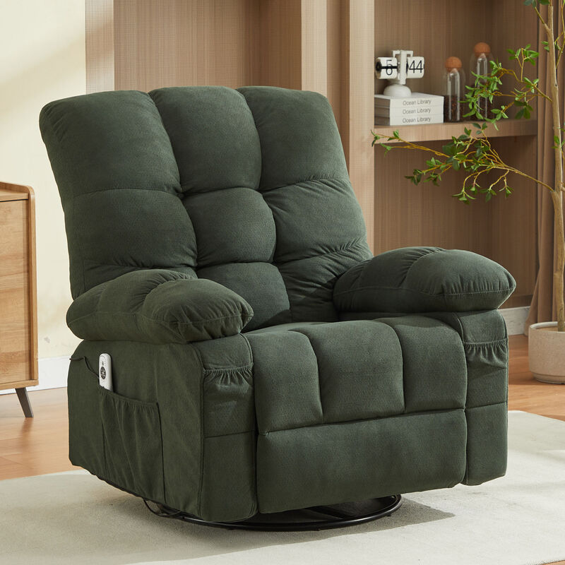 Fabric Swivel Manual Recliner with Massage and USB Port