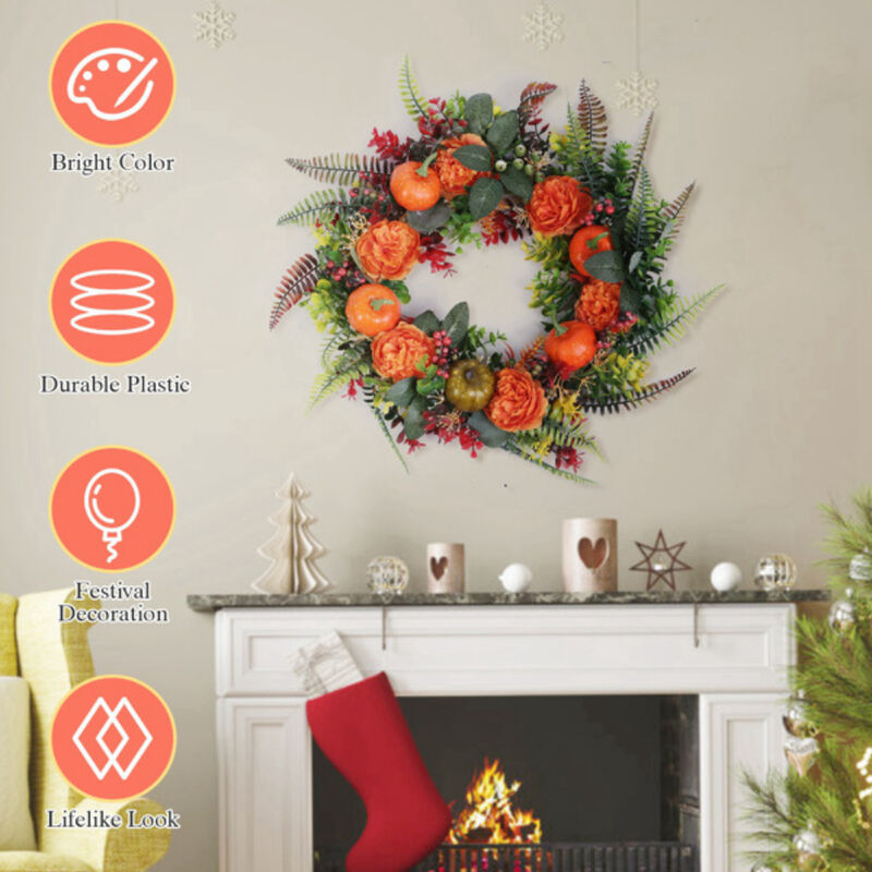 Halloween and Thanksgiving Autumn Wreath with Pumpkins and Fall Leaves image number 5