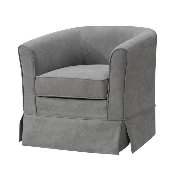 Lex 28 Inch Swivel Accent Chair, Light Gray Fabric, Curved Back, Skirted-Benzara