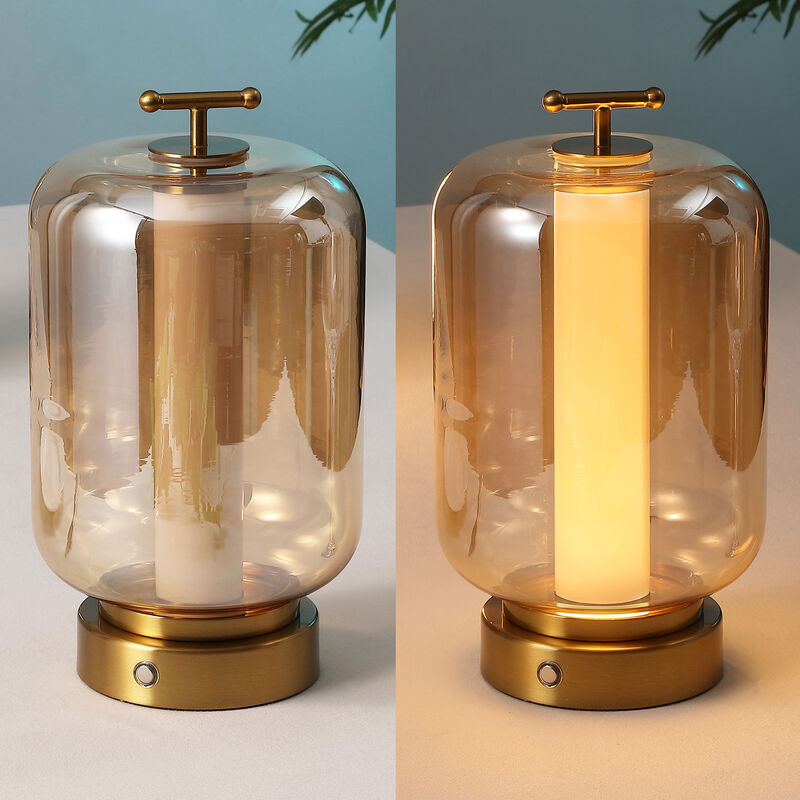 Milou 10.75" Vintage Glam Lantern Rechargeable/Cordless Dimmable Integrated LED Table Lamp with Touch Sensor