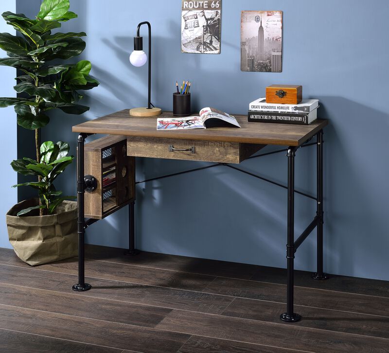 ACME Endang Writing Desk, Weathered Oak & Black Finish