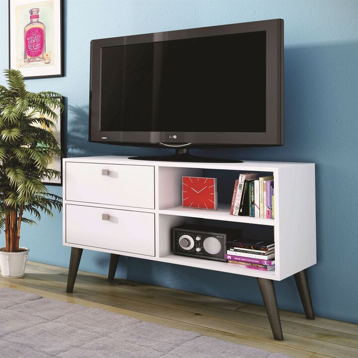 Wooden Media Console TV Stand with Adjustable Shelves and Cable Management