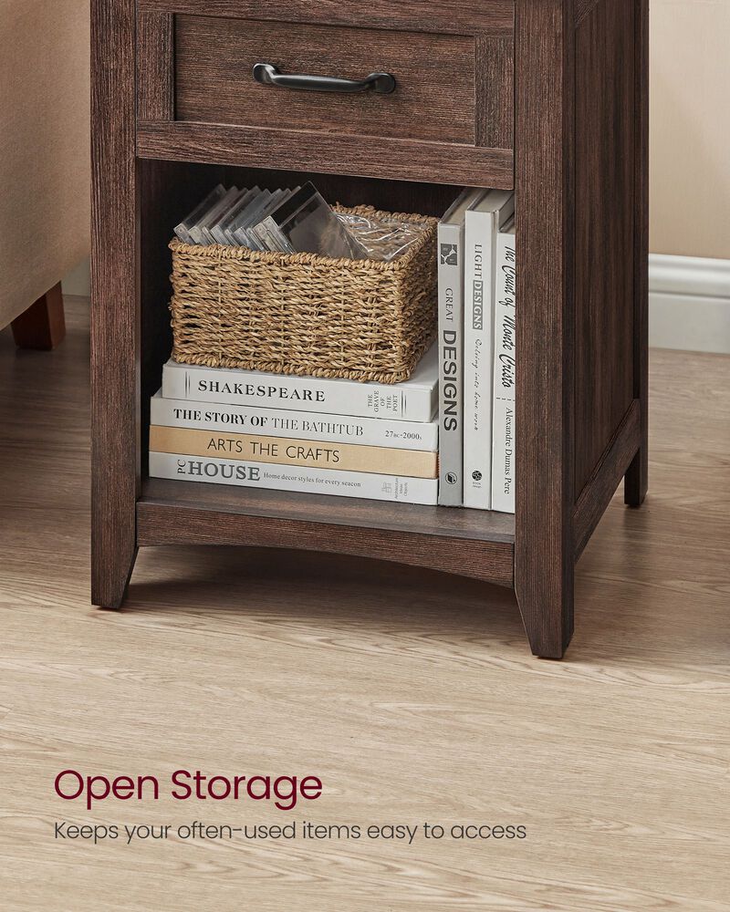 Nightstand with Charging Station and Open Compartment for Convenient Storage image number 6