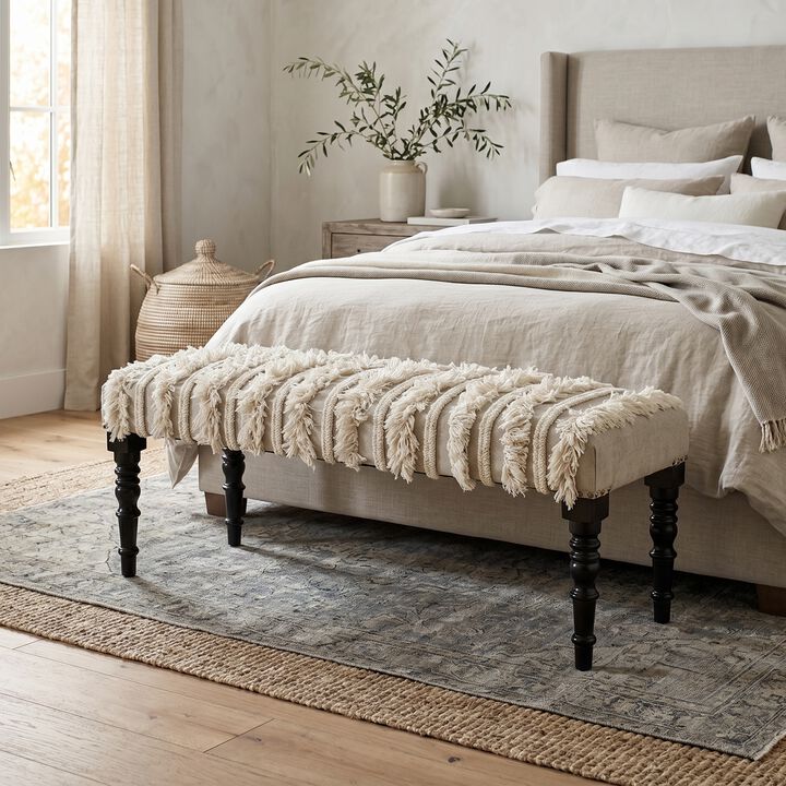 Atlas Shag Striped Wool Upholstered Accent Bench