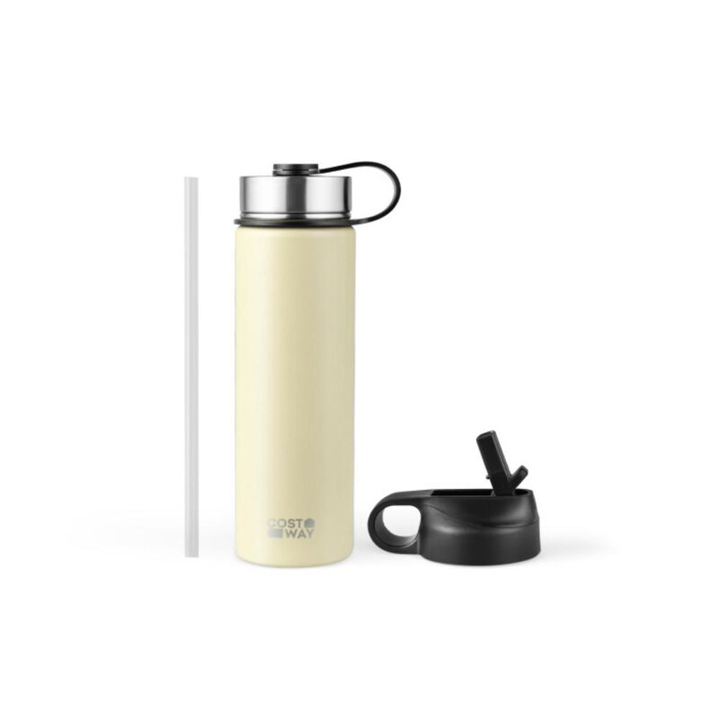 Costway22 Oz Double-walled Insulated Stainless Steel Water Bottle with 2 Lids and Straw