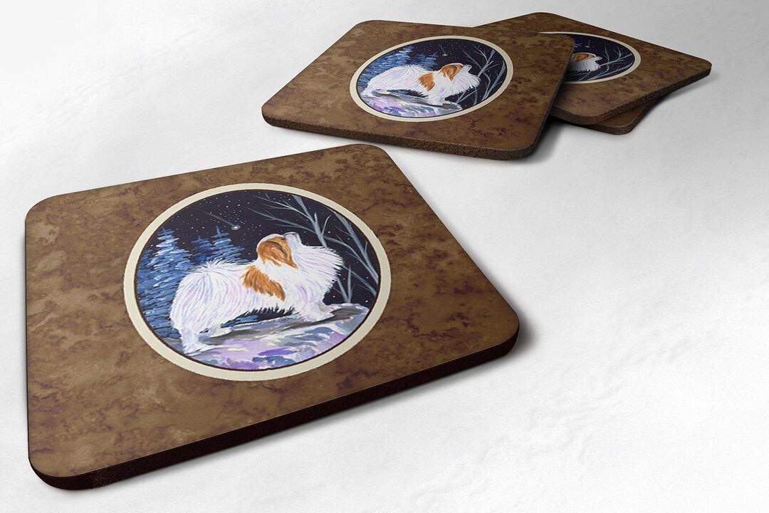 Caroline's Treasures SS8363FC Starry Night Japanese Chin Foam Coasters Set of 4 (Set of 4), 3.5 H x 3.5 W, Multicolor