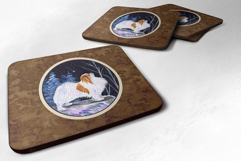 Caroline's Treasures SS8363FC Starry Night Japanese Chin Foam Coasters Set of 4 (Set of 4), 3.5 H x 3.5 W, Multicolor image number 0