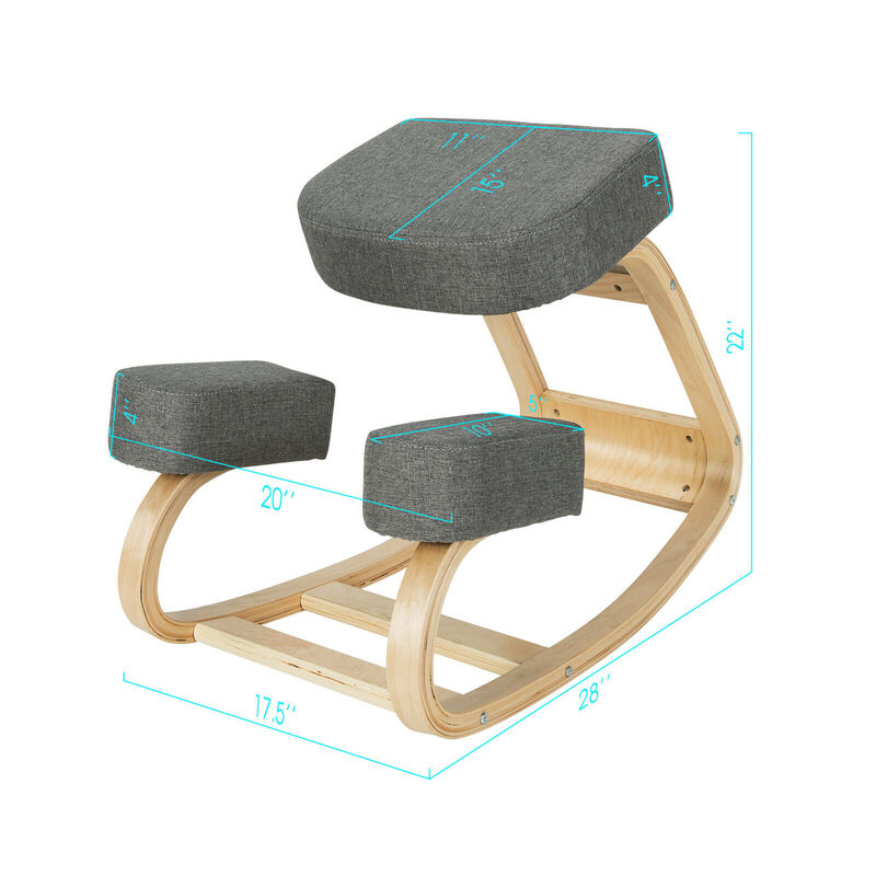 Costway Ergonomic Kneeling Chair Rocking Stool Upright Posture Office Furniture Grey