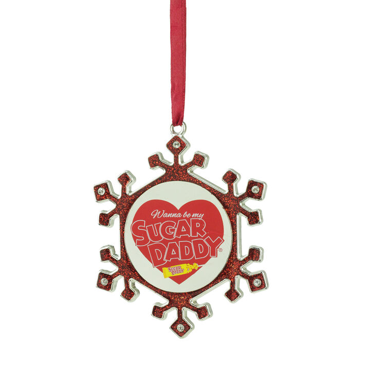 3.5" Red and Silver Snowflake Sugar Daddy Candy Logo Christmas Ornament
