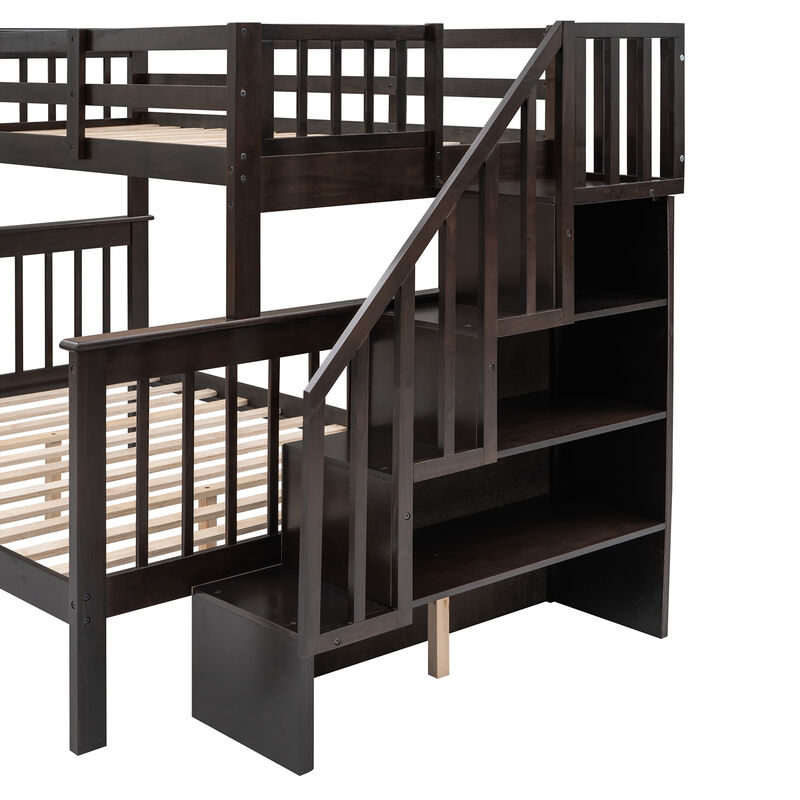 Merax Stairway Twin-Over-Full Bunk Bed with Storage and Guard Rail
