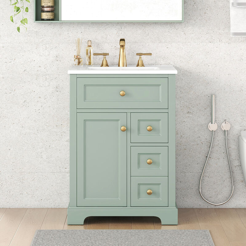 Merax Compact Bathroom Storage Vanity with Left Door Rack Cabinet & 2 Right Drawers image number 2