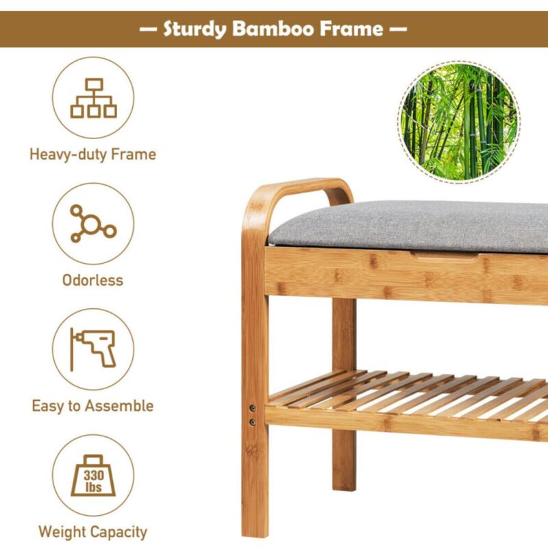 Hivvago Shoe Rack Bench Bamboo with Storage Shelf -Natural