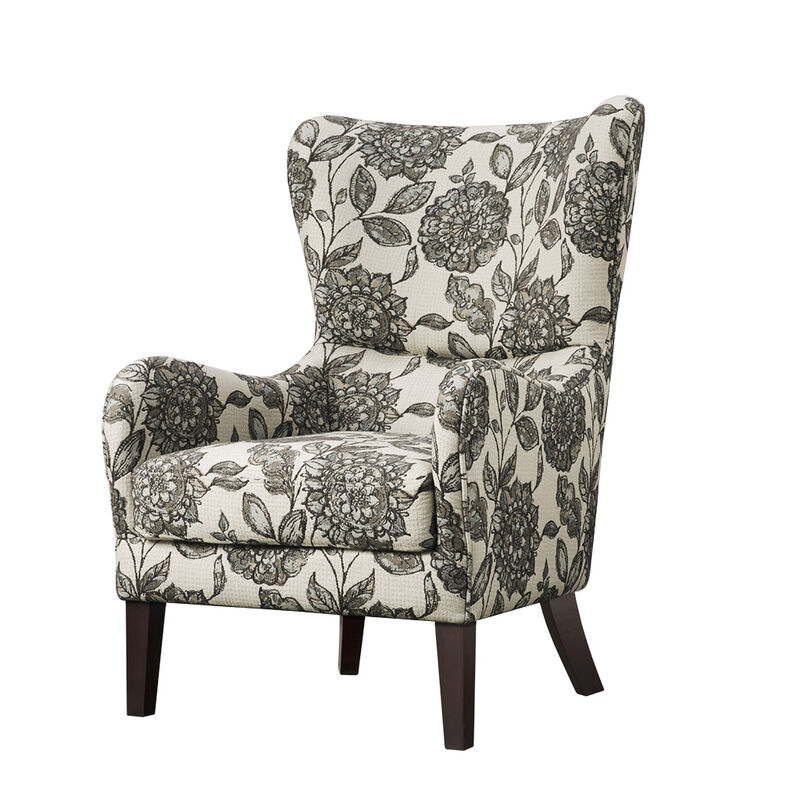 Gracie Mills Zachery Transitional Swoop Wing Chair with Round Arm and Piped Edges