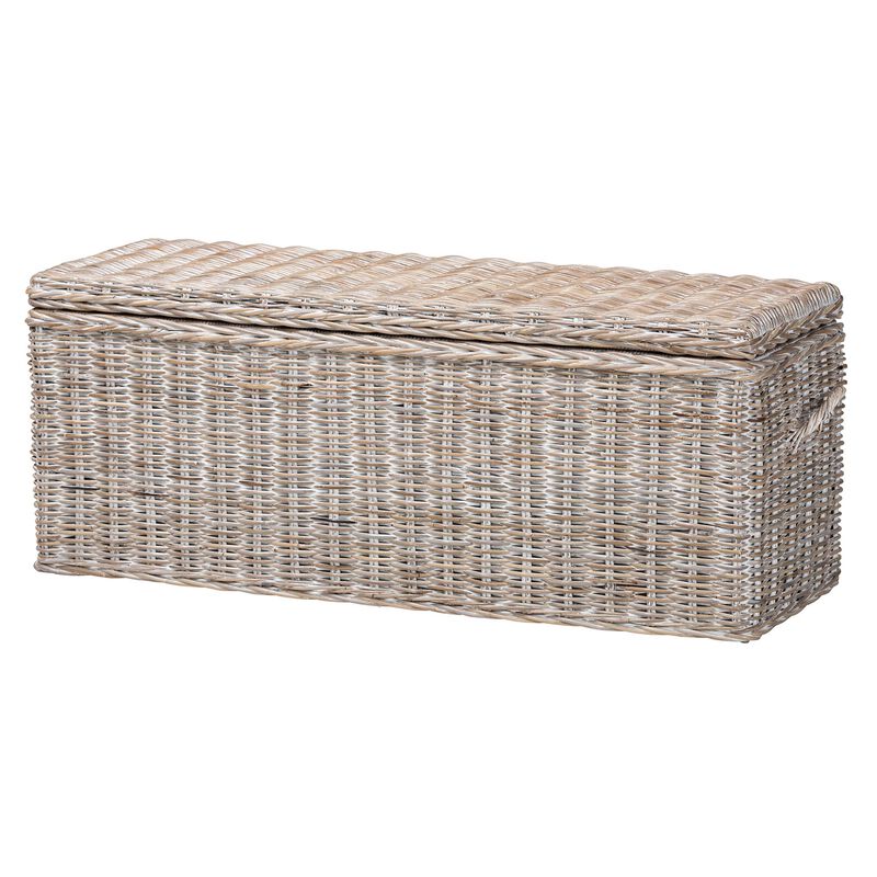 bali & pari Clarette Whitewashed Rattan Storage Bench - Handwoven Wicker Storage Trunk with Lift-Top Lid, Boho Coastal Seating for Living Room, Bedroom, or Entryway image number 0