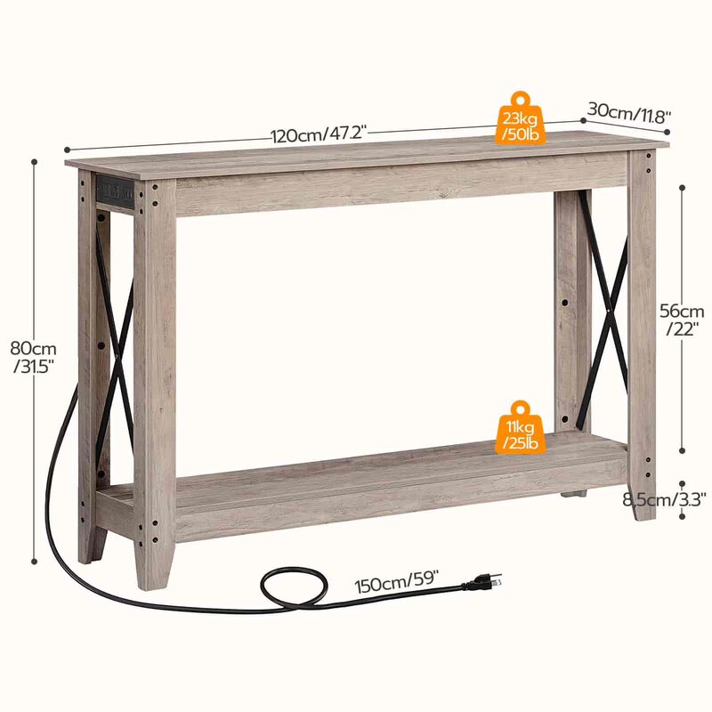 Farmhouse Entryway Console Table with Power Outlets & USB Charging -Greige image number 2