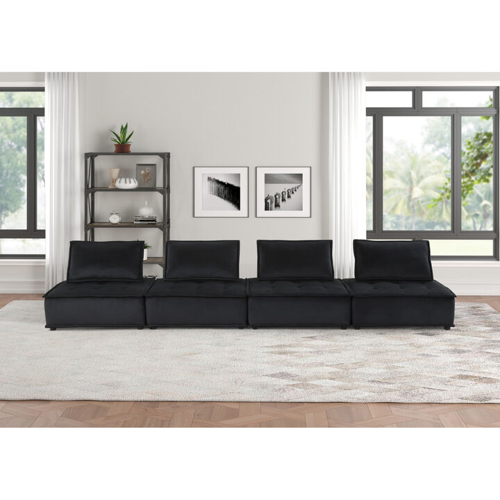 Streamdale Anna Black Velvet 4Seater Modular Sofa