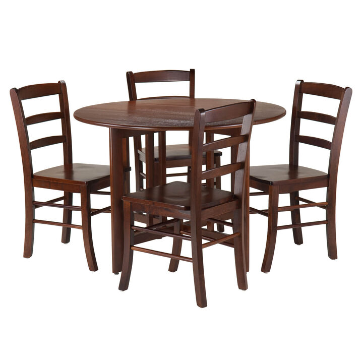 Winsome Alamo 5-Pc Round Drop Leaf Table with 4 Ladder Back