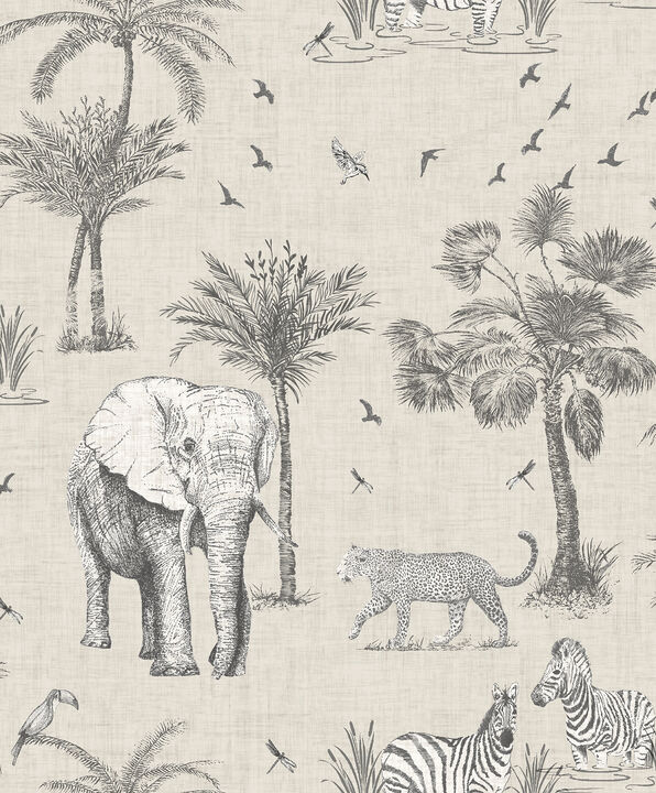 Lionel Grey Safari Lagoon Wallpaper