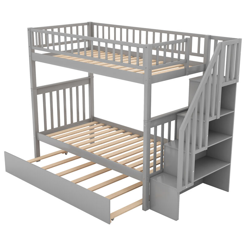 Whisen Twin over Twin Bunk Bed with Trundle and Storage