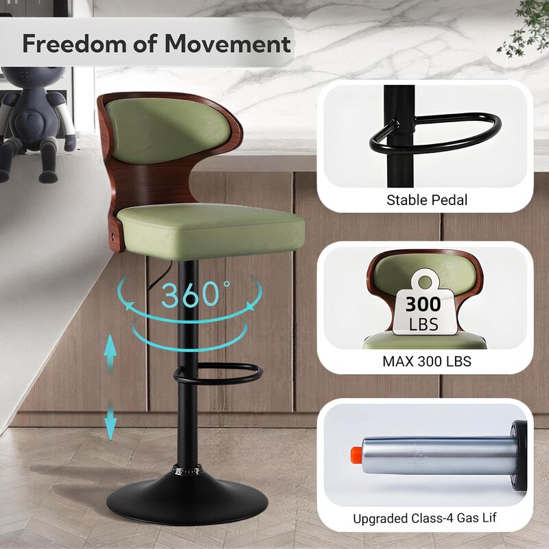Ergonomic Modern Dual Color Steady PU Leather Bar Stool Swivel Height Adjustable Large Seat Hotel Outdoor Kitchen Counter Chair image number 3