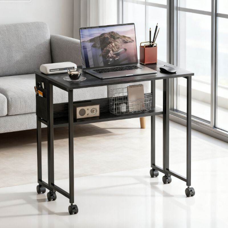 GOODSILO Foldable Desk with Storage Bag, Shelf and Wheels for Small Spaces image number 6