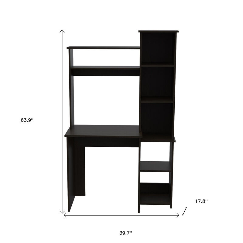HomeRoots 39" Charcoal Wood Pedestal Computer Desk With Hutch image number 3