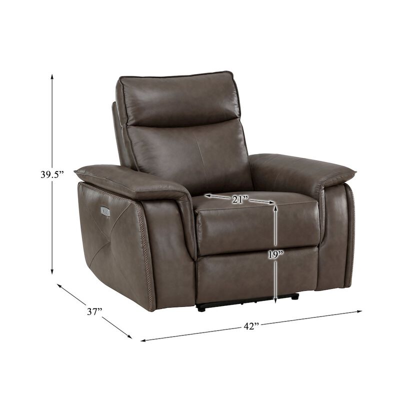 Lexicon Maroni Leather Power Reclining Chair With Power Headrest In Dark Brown
