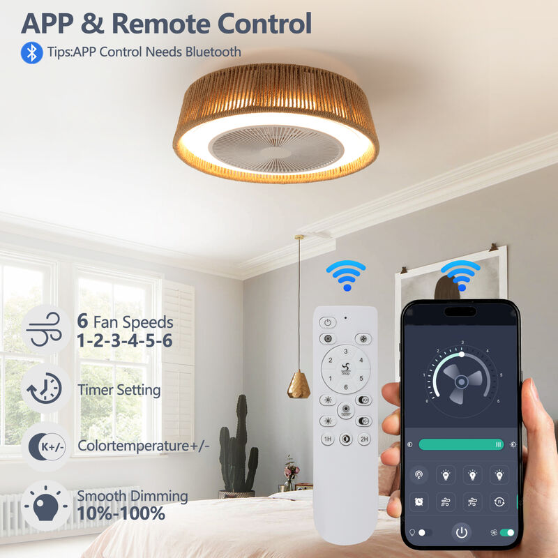 ELEMENT ACE Bohemian Braided Ceiling Fan Light with Silent Remote Control and Adjustable Color Temperature image number 5