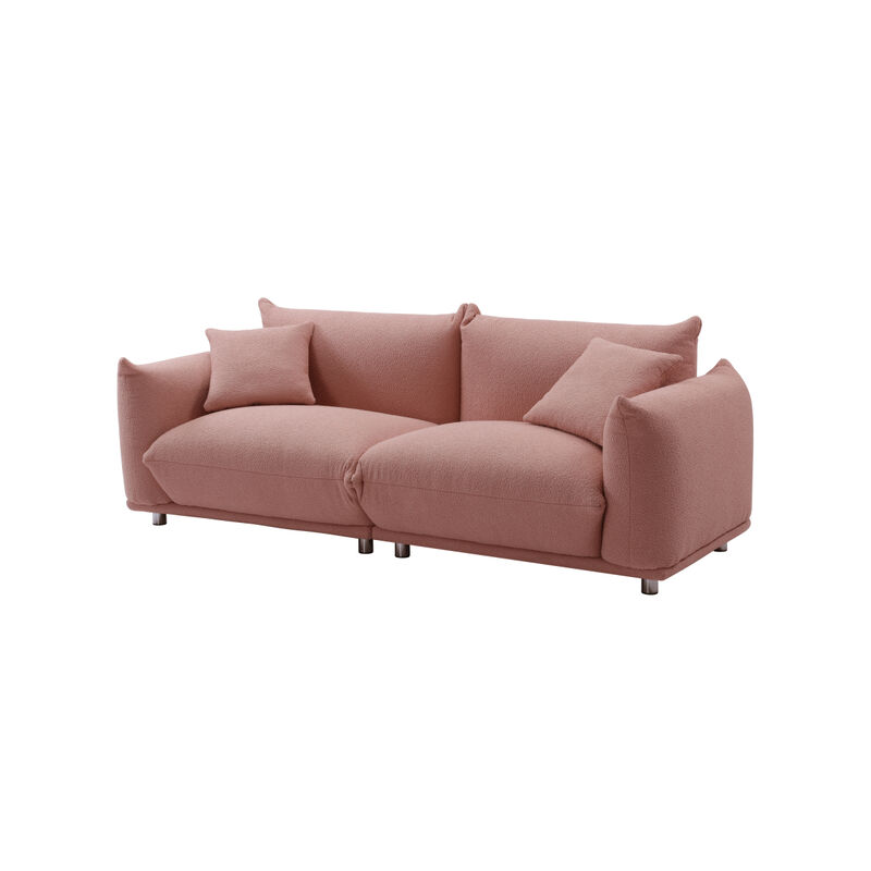 Oversized Loveseat Sofa for Living Room, Sherpa Sofa with Metal Legs, 3 Seater Sofa, Solid Wood Frame Couch with 2 Pillows, for Apartment Office Living Room PINK
