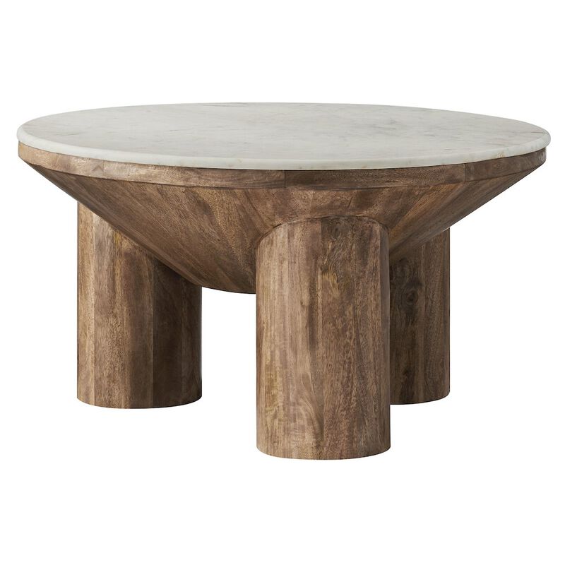 Ellison 33" Round Wood Coffee Table With Marble Top image number 0
