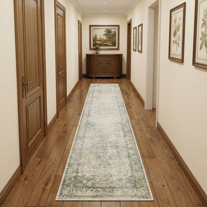 HomeRoots Floral Medallion Distressed Washable Runner Rug