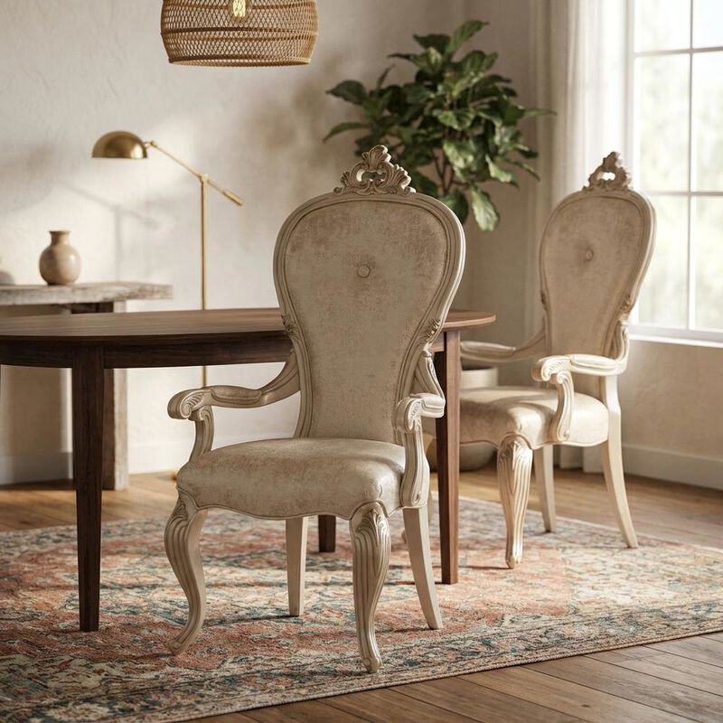 Starlight Canyon Home Champagne Velvet Dining Arm Chairs Set of 2 with Rubberwood Frame image number 6