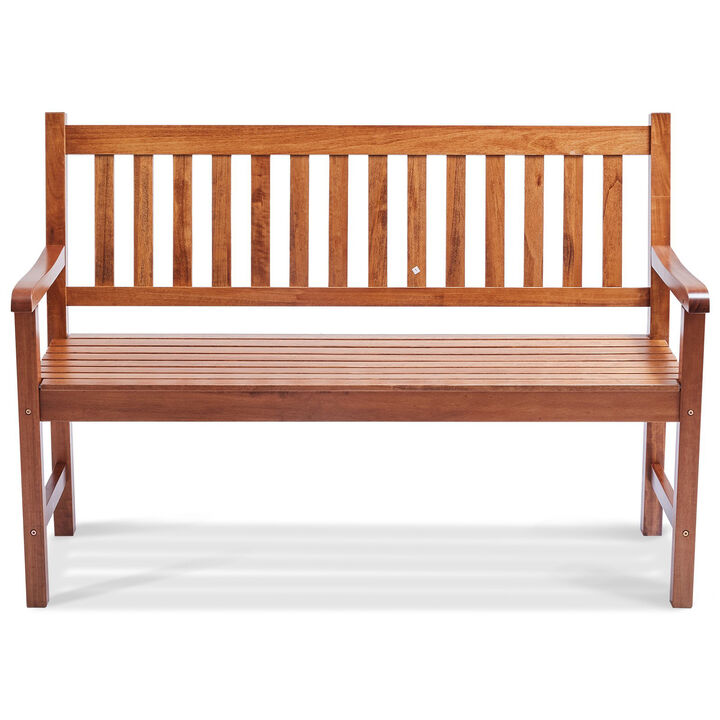 Outdoor Wooden Garden Bench, Patio Bench with Backrest & Armrests