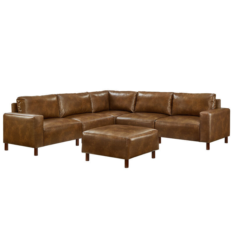 Resgok Mid‑Century Modern Breathable Faux‑Leather Sectional Sofa image number 0