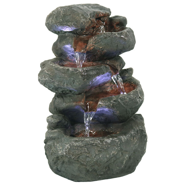 Sunnydaze Stacked Rocks Polyresin Indoor Water Fountain with LED - 10.5 in