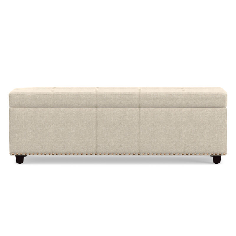 Kingsley 48 inch Wide Transitional Rectangle Large Storage Ottoman in Natural Linen Look Fabric, Assembled image number 5