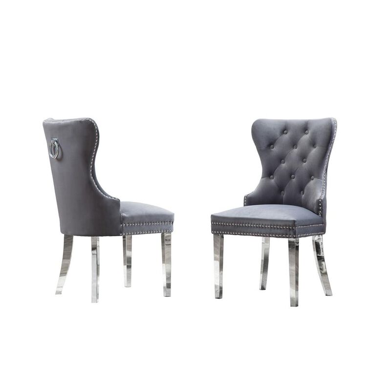 Best Quality Furniture Velvet Tufted Dining Chair, Stainless Steel Legs (Set of 2) image number 0