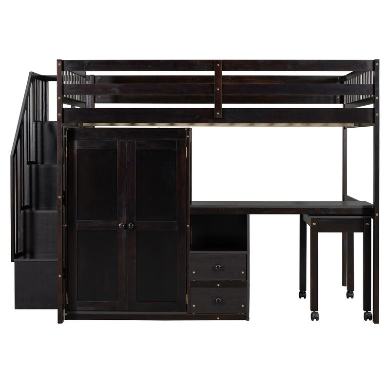 Merax Loft Bed with Desk and Wardrobe