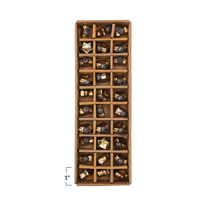 Glass Star Ornaments in Kraft Box, Gold Finish, Set of 30