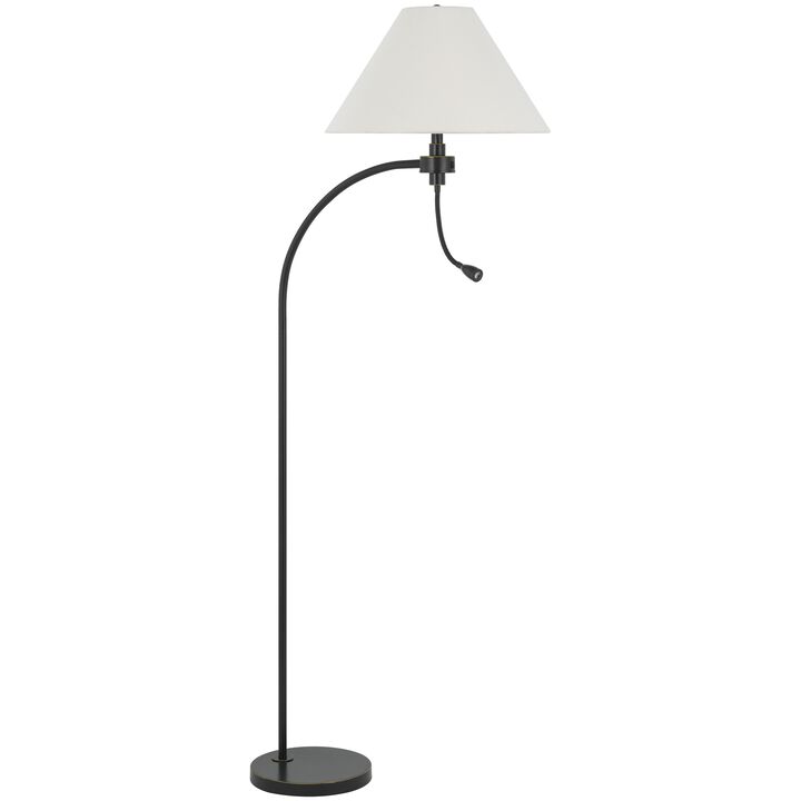 Ashy 68 Inch Floor Lamp, Gooseneck LED, White Shade, Brass Arc Pole - Benzara