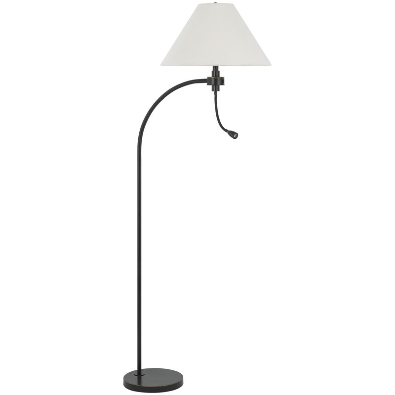 Ashy 68 Inch Floor Lamp, Gooseneck LED, White Shade, Brass Arc Pole - Benzara
