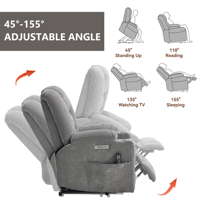 Power Lift Recliner Chair with Massage and Heat, Overstuffed Recliners image number 6