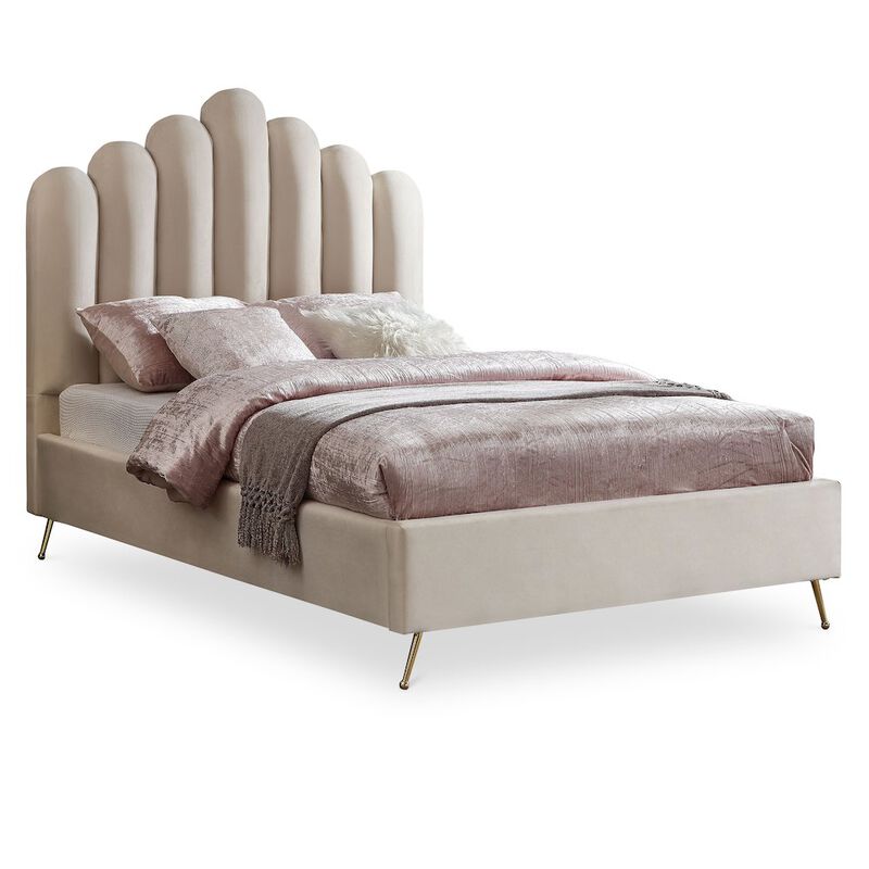 Meridian Furniture Lily Cream Velvet Full Bed