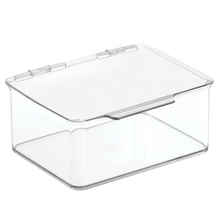 mDesign Kitchen Pantry/Fridge Storage Organizer Bin Box with Hinge Lid, Clear